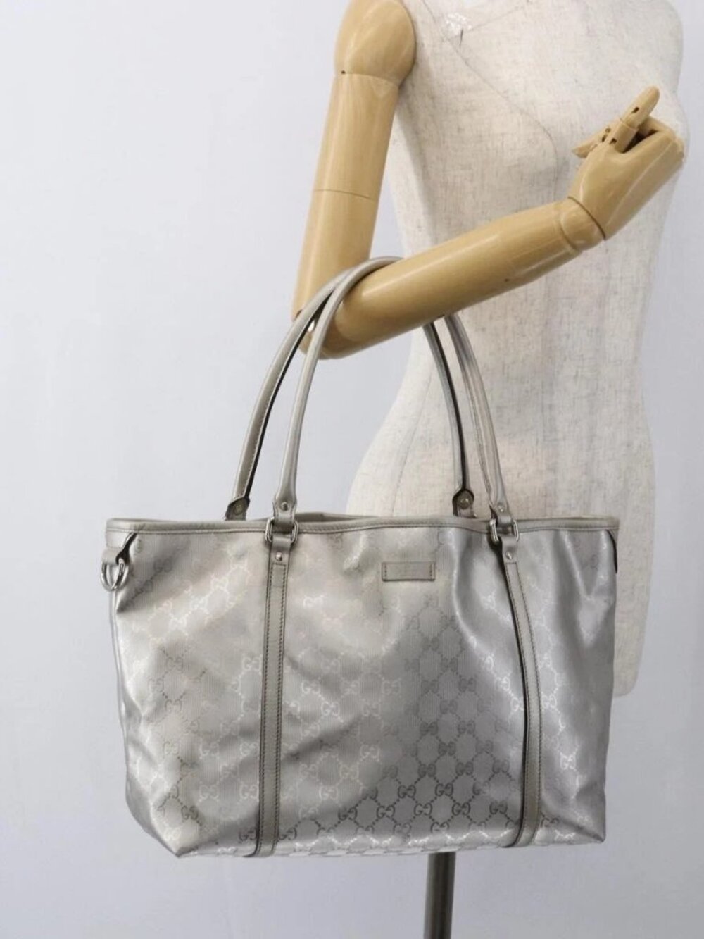 GUCCI GG implementation Tote Bag PVC Silver